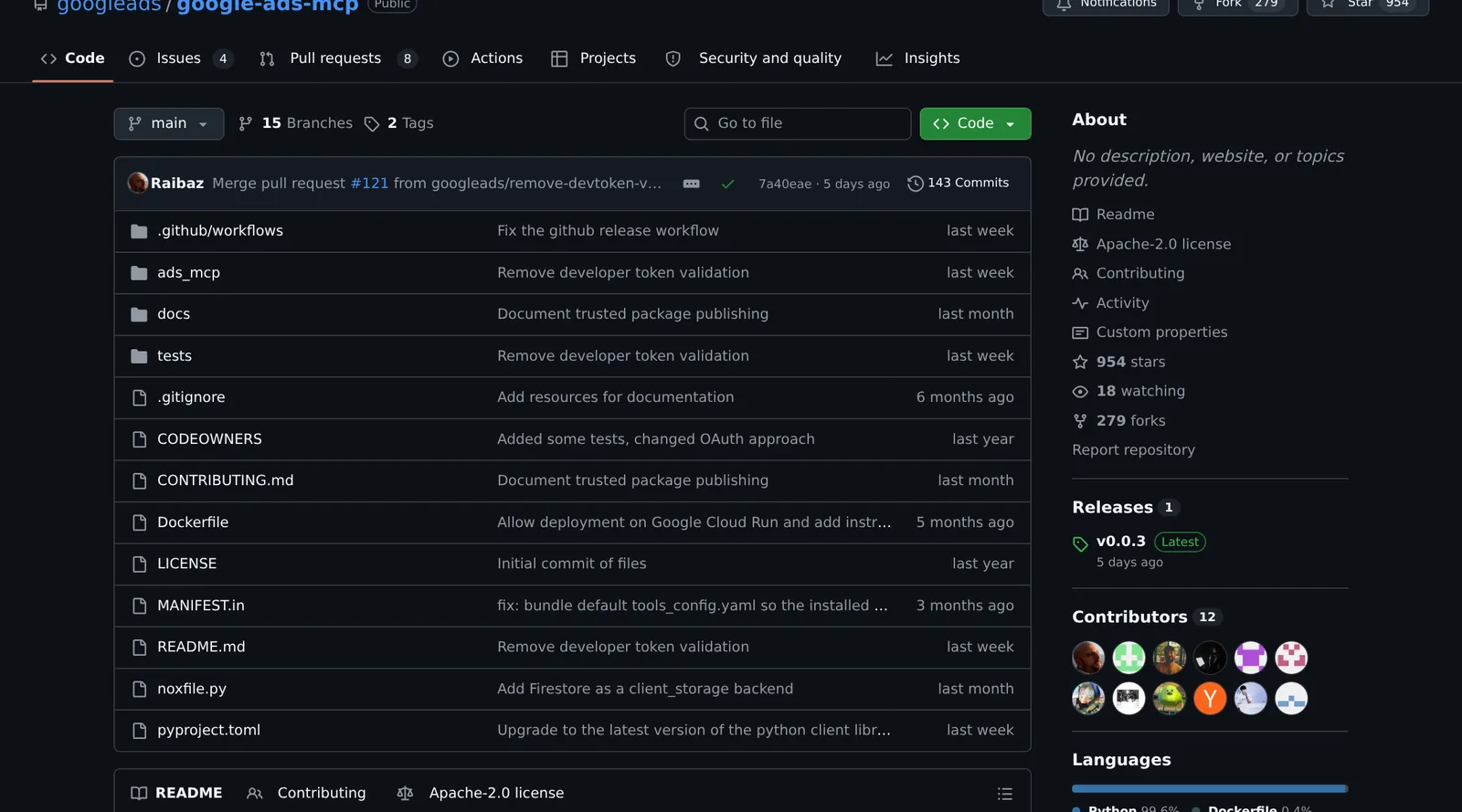 O servidor MCP do Google Ads, no repositório googleads/google-ads-mcp, também Apache 2.0.
